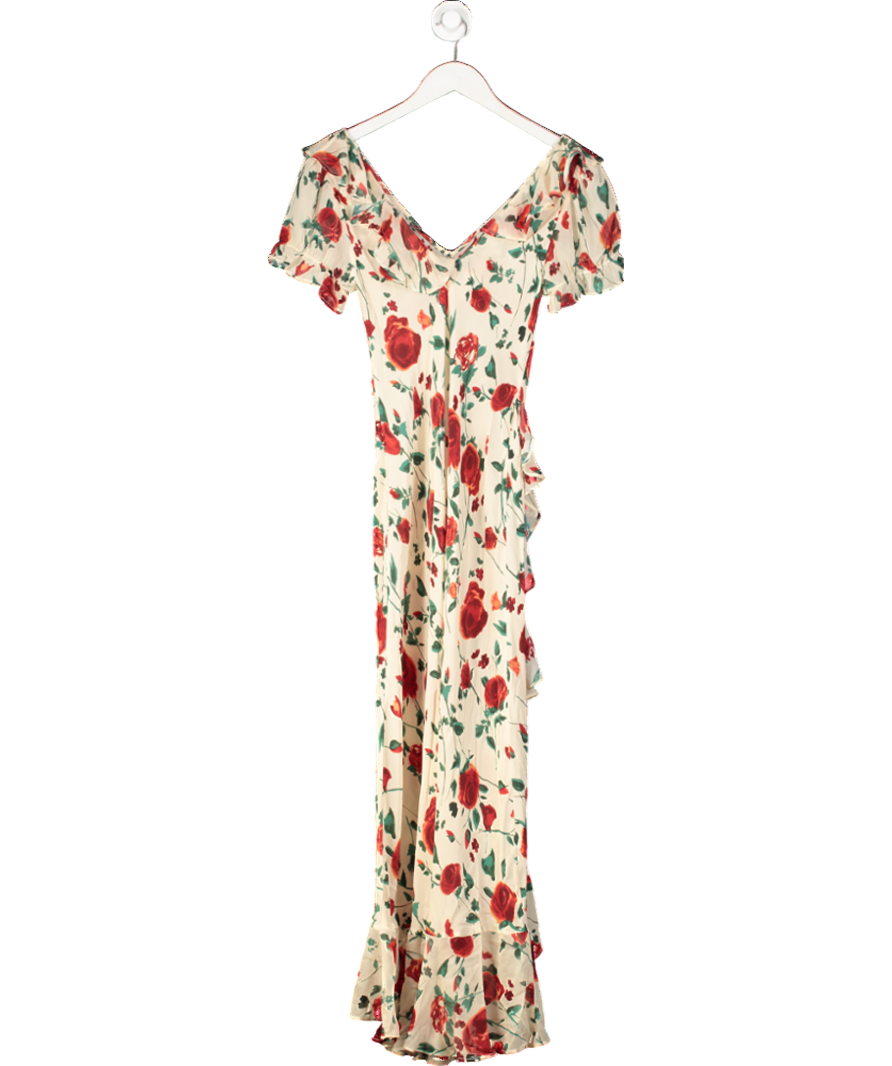 RIXO Silk Clementine Claudia Rose Cream Dress UK 6