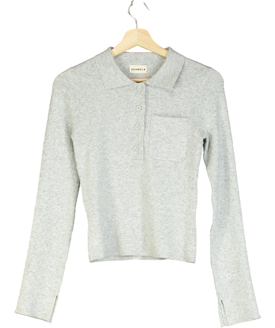 Adanola Knit Long Sleeve Button Up Top - Light Grey Melange UK S