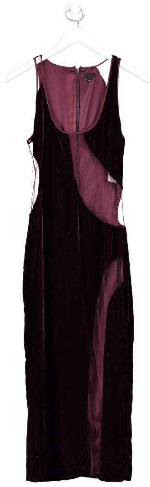 NBD Red Arsha Midi Dress - Velvet And Mesh In Burgundy UK S