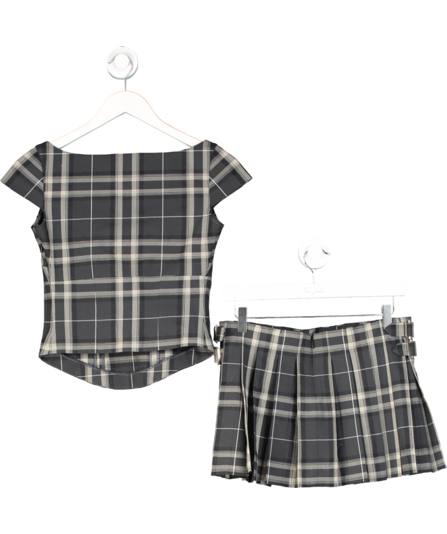 debute Black Checked Pleated Mini Skirt And Top Set UK XXS