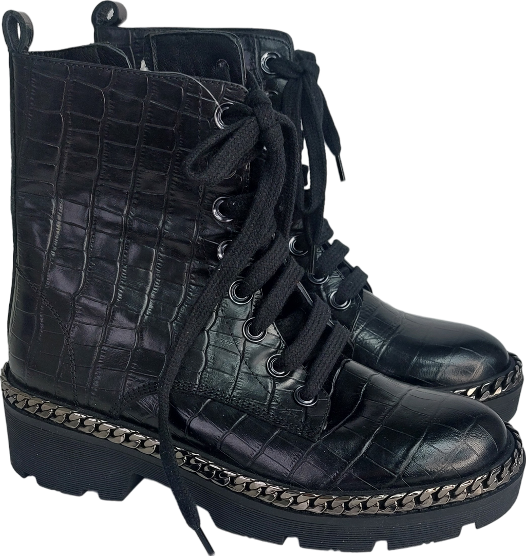 moda in pelle Black Croc Effect Bpots UK 4 EU 37 👠