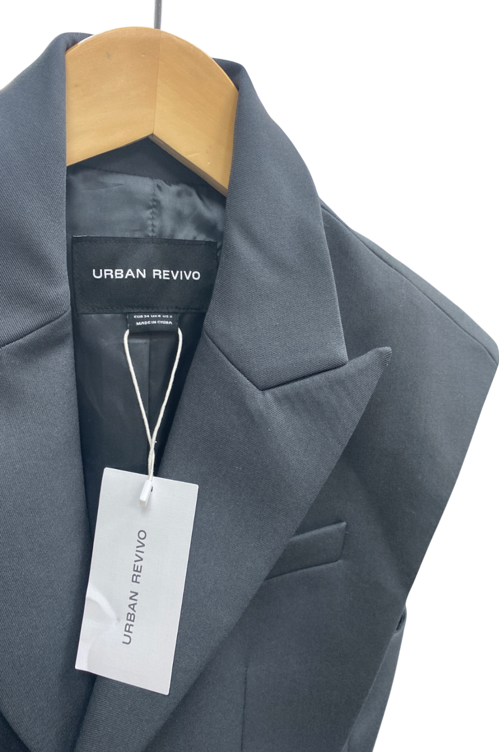 Urban Revivo Grey Tailored Peak Lapel Waistcoat UK XS