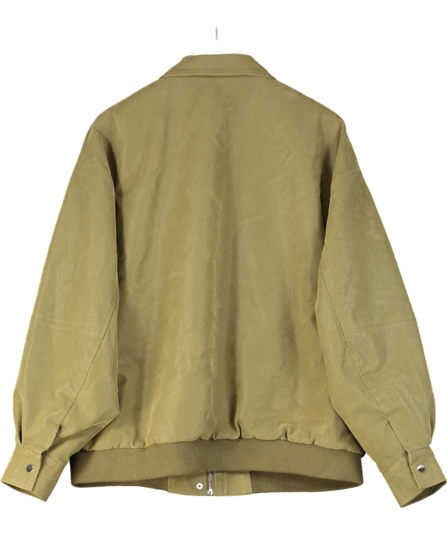 boohoo Olive Green Faux Suede Bomber Jacket UK 10