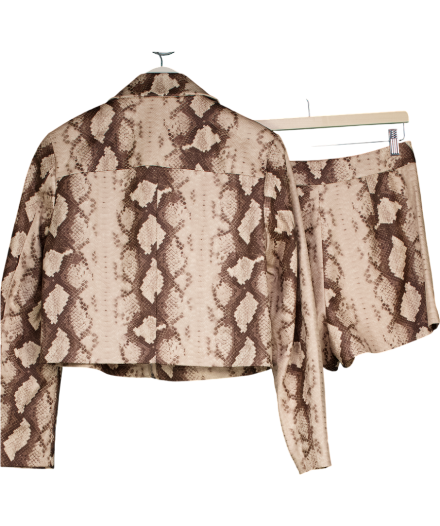 River Island Beige Snake Print Faux Leather Jacket And Shorts UK 10
