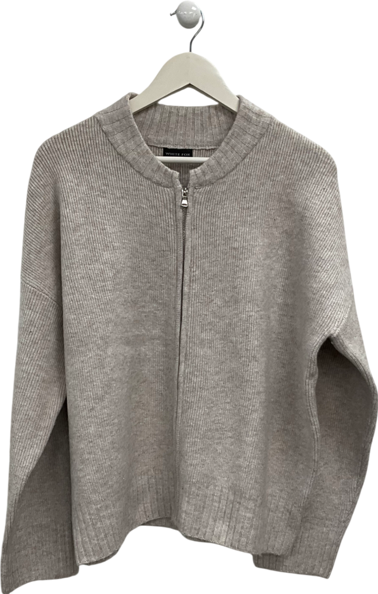 White Fox Grey Unbreakable Bond Knit Jacket Cream UK M/L