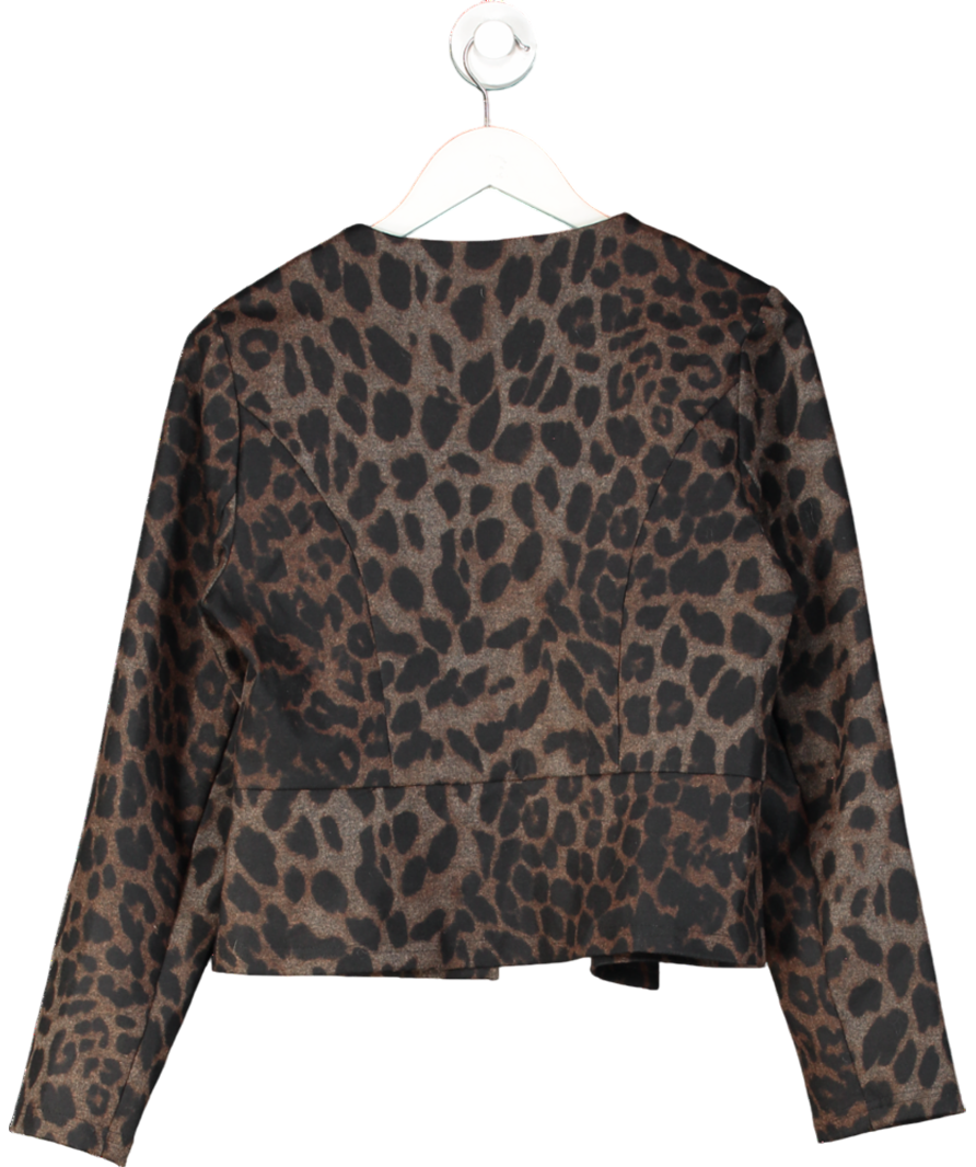 lipsy london Brown Animal Printed Cropped Collarless Blazer UK 10