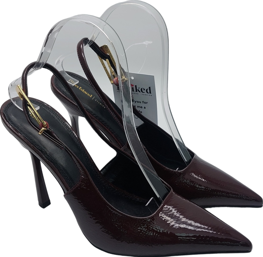 River Island Red Patent Sling Back Stilletoe Pumps UK 7 EU 40 👠