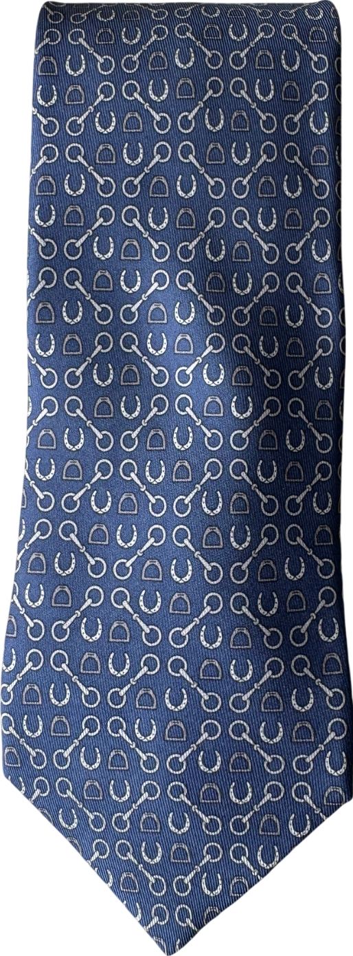 Hermès Blue 100% Silk Horsebit Neck Tie 606053