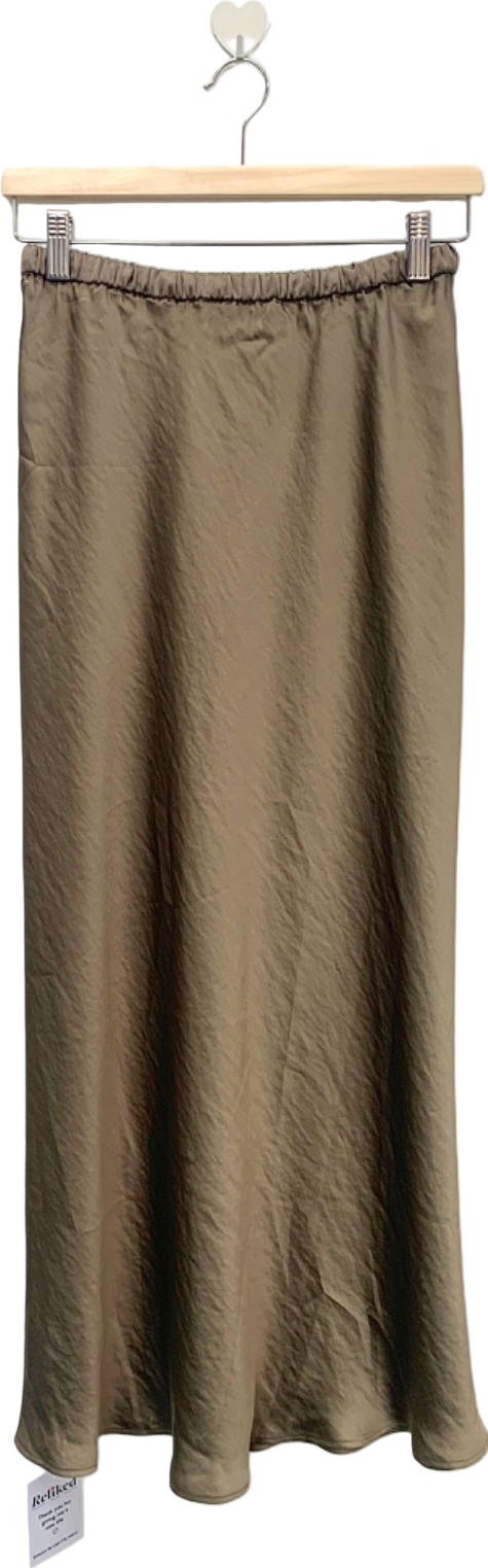M&S Collection Taupe satin Midi Slip Skirt Regular Length Size 14