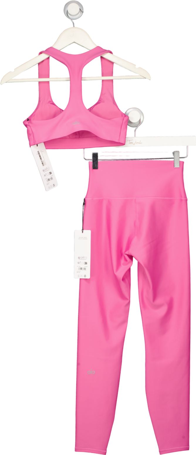 ALO 2-piece Paradise Pink Racer Back Bra And High Waist 7/8 Leggings Set UK XS