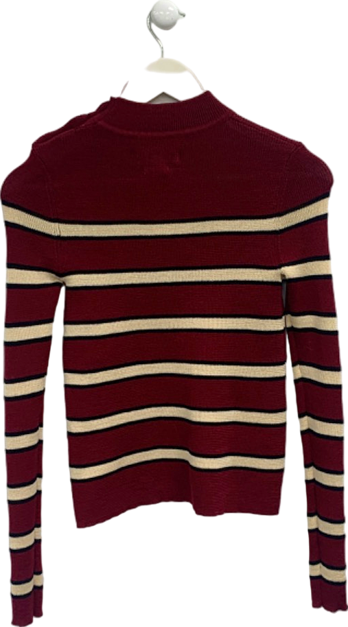 Isabel Marant Étoile Burgundy Striped Button-Shoulder Sweater UK 6