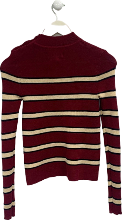 Isabel Marant Étoile Burgundy Striped Button-Shoulder Sweater UK 6