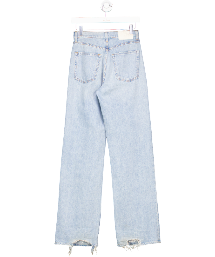 grlfrnd Blue High Rise Loose Distressed Hem Straight Jeans W24
