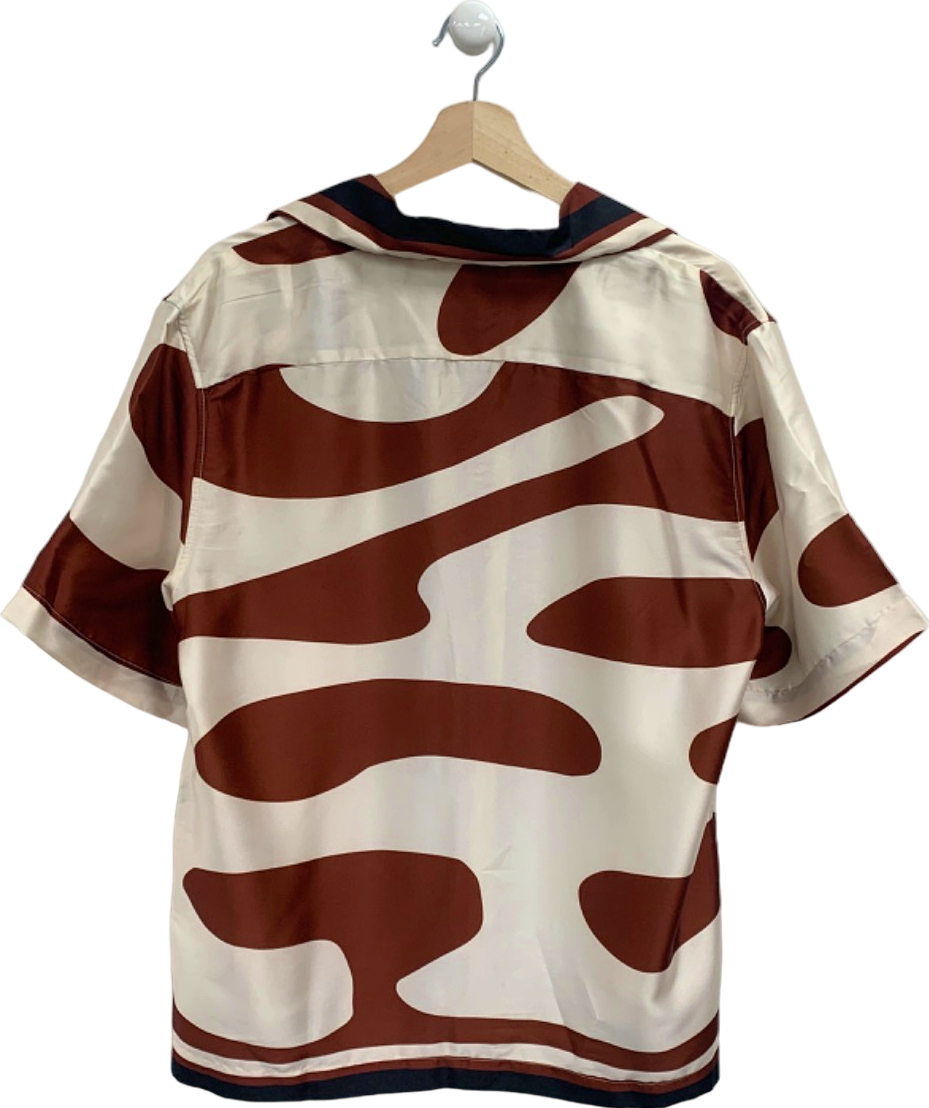 Reiss Brown/Cream Abstract Floral Print Short Sleeve Shirt UK S