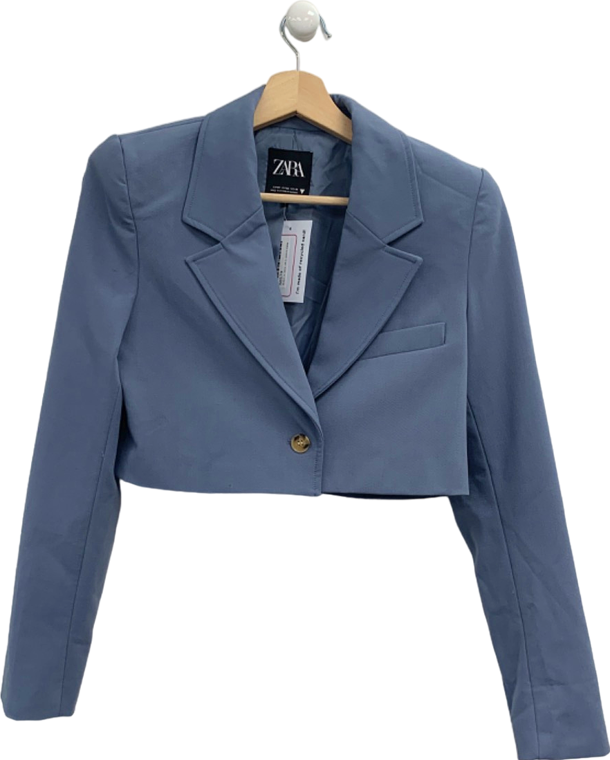 Zara Blue Cropped Blazer UK XS