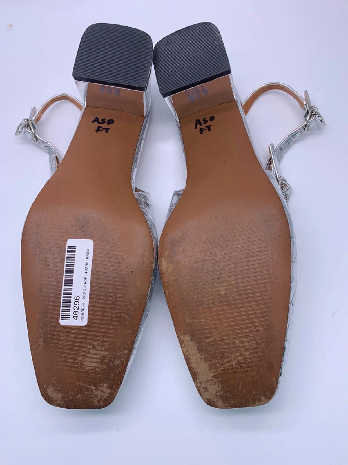River Island Silver Croc Embossed Slingback Block Heel Shoes UK 7