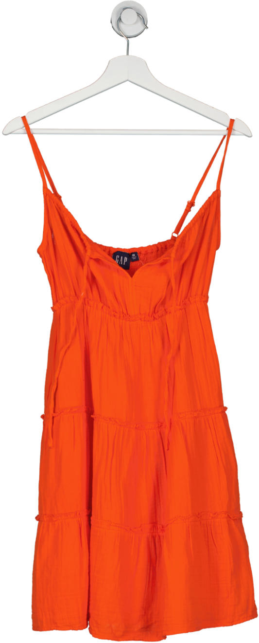 GAP Orange Crinkle Gauze Tiered Sleeveless Mini Dress UK XS