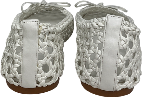 Public Desire Cream Alundra White Pu Woven Bow Detail Ballet Pump Flats UK 7 EU 40 👠