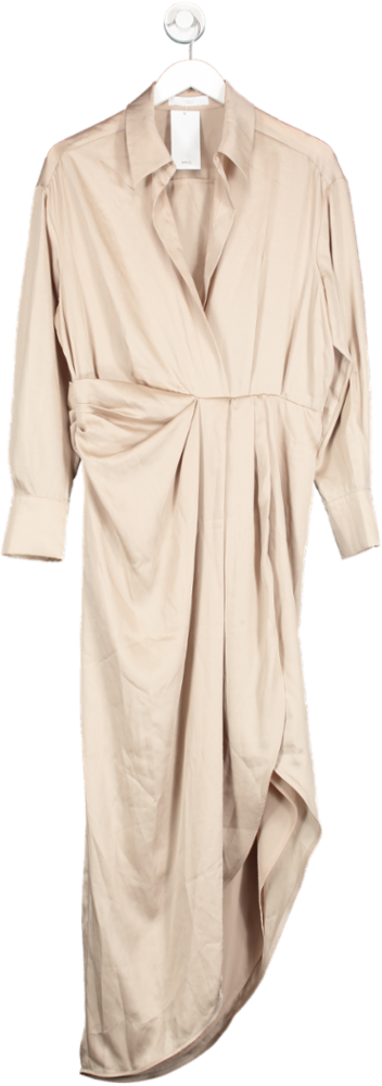 MANGO Nude Side Slit Satin Dress BNWT UK 12