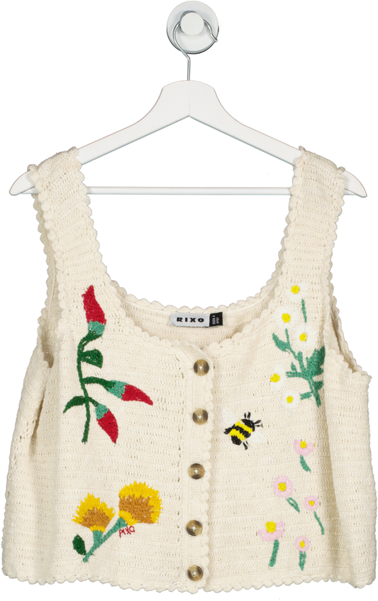 Rixo Cream Embroidered Button Up Vest UK 16