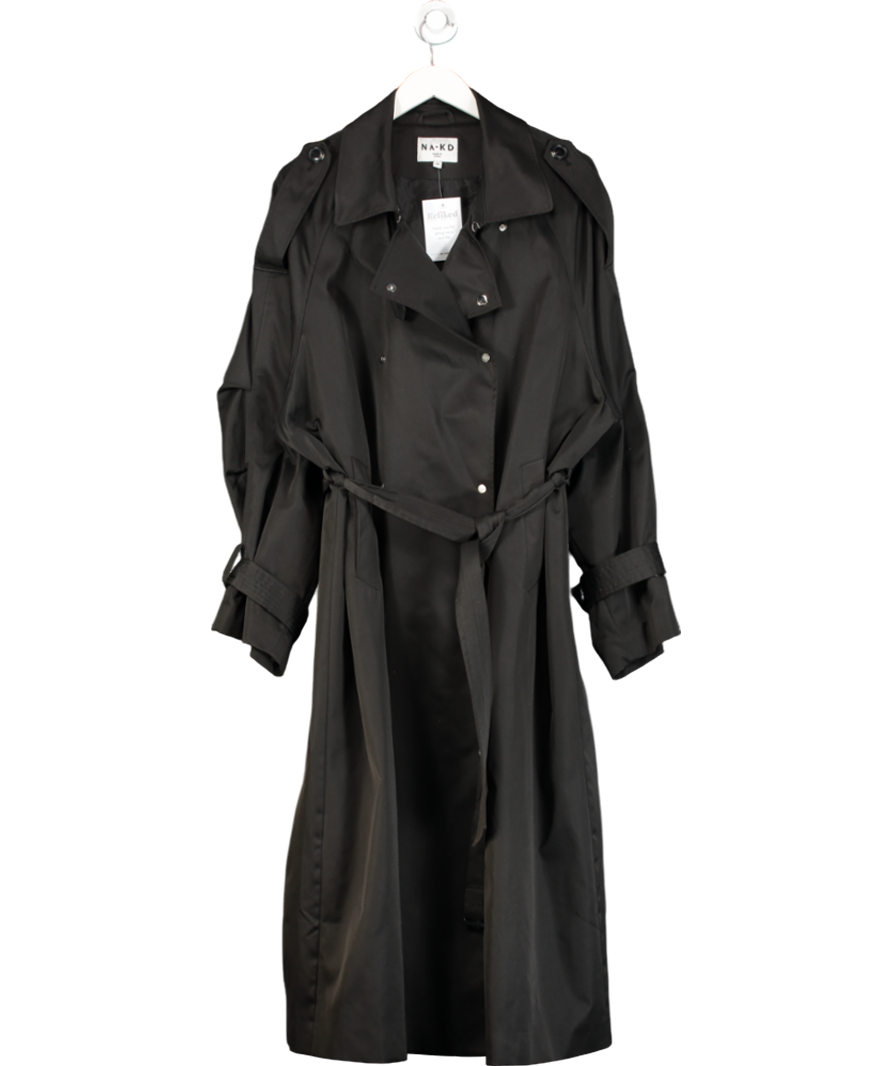 NA-KD Black Trench Coat UK 14