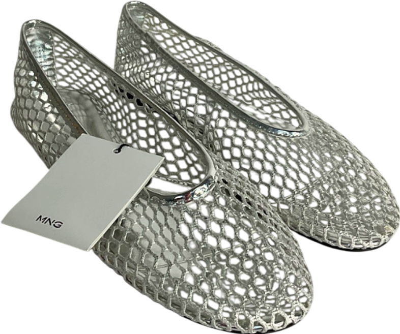 MANGO MNG Silver Mesh Ballet Flats UK 5