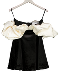 Club L Brynne Black & Cream Velvet Mini Dress With Satin Puff Sleeves UK 6