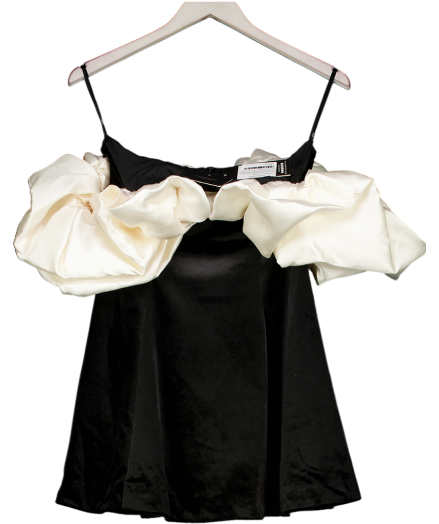 Club L Brynne Black & Cream Velvet Mini Dress With Satin Puff Sleeves UK 6