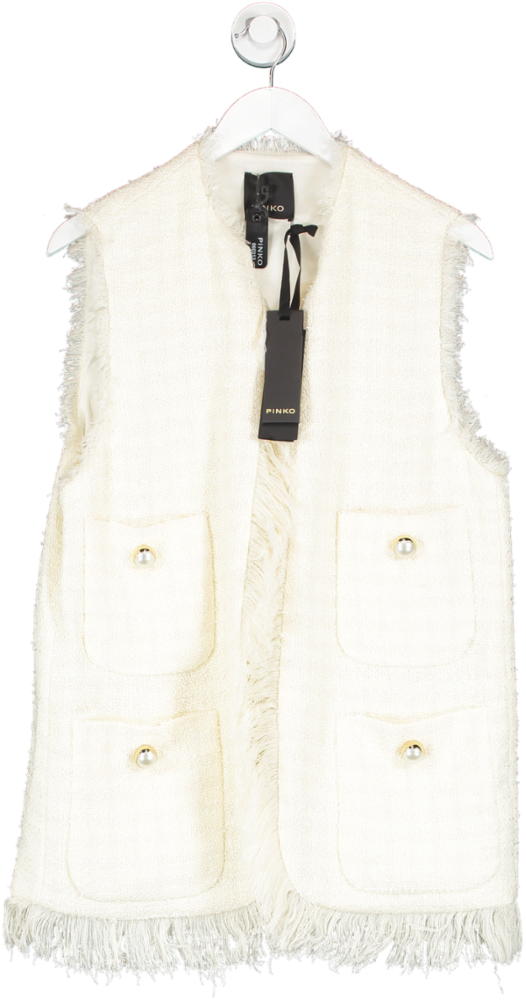Pinko Cream Tweed Crudo pearl button Gilet BNWT UK 10