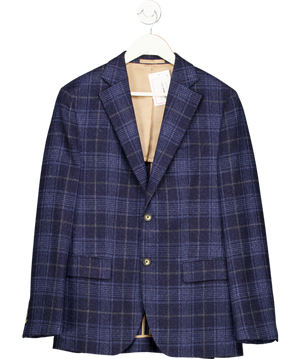 Vitale Barberis Canonico Blue Wool, Silk Blend Checked Suit Jacket UK 38" CHEST