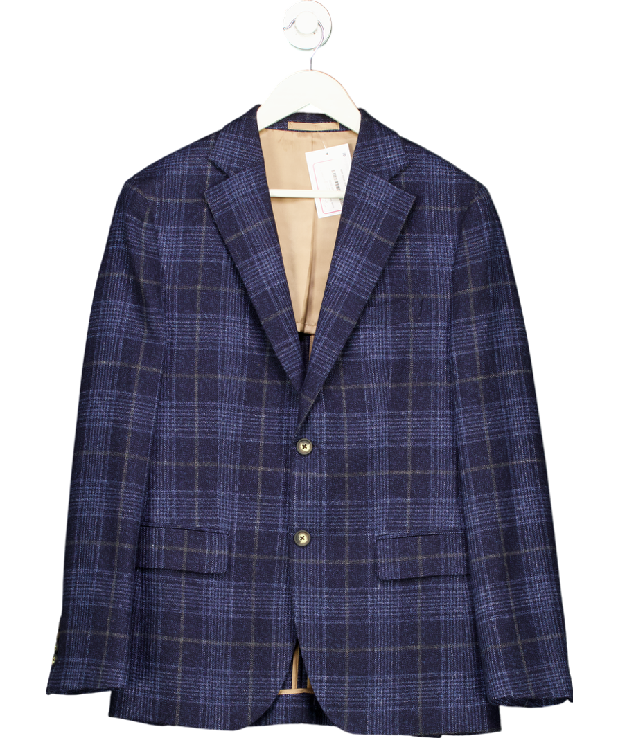 Vitale Barberis Canonico Blue Wool, Silk Blend Checked Suit Jacket UK 38" CHEST