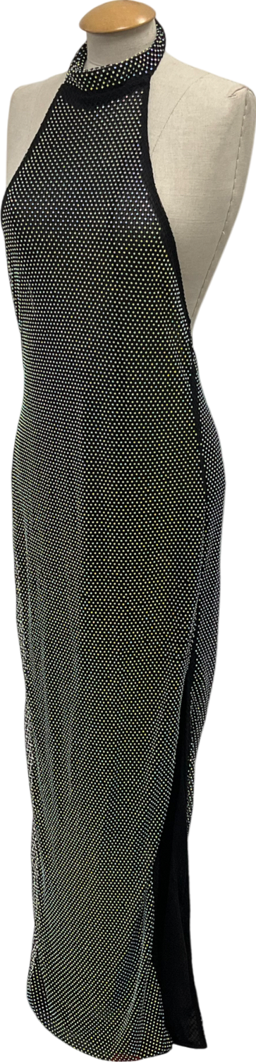 Ego Black Hotfix High Neck Split Leg Dress UK L