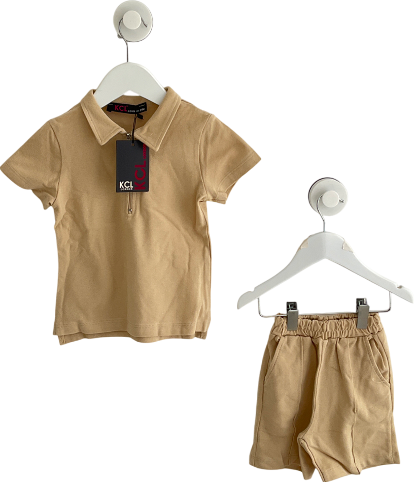 KCL London Zip Up Beige Shirt And Short Set 18-24 Months