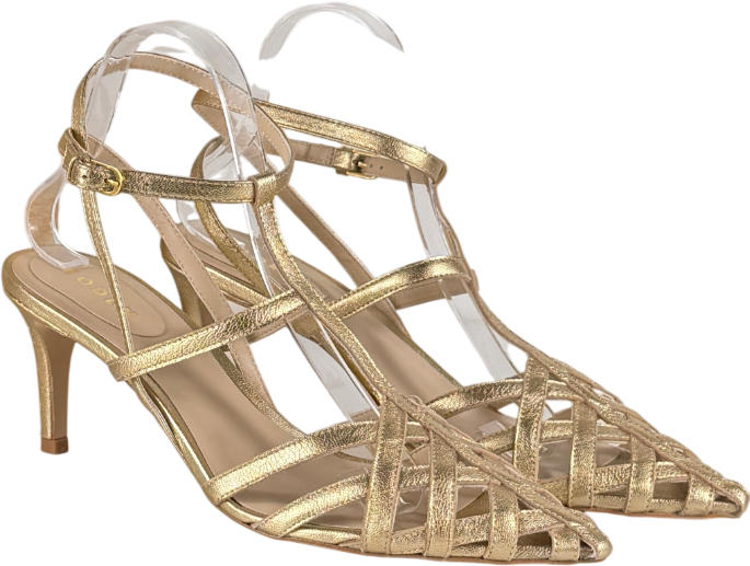 BODEN Metallic Gold Leather Cage Front Heels UK 8 EU 41