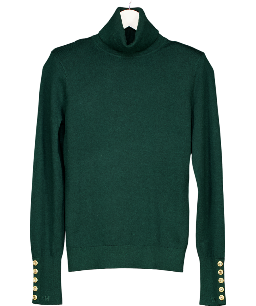 Holland Cooper Green Victoria Cashmere Roll Neck With Shoulder Pads UK XS