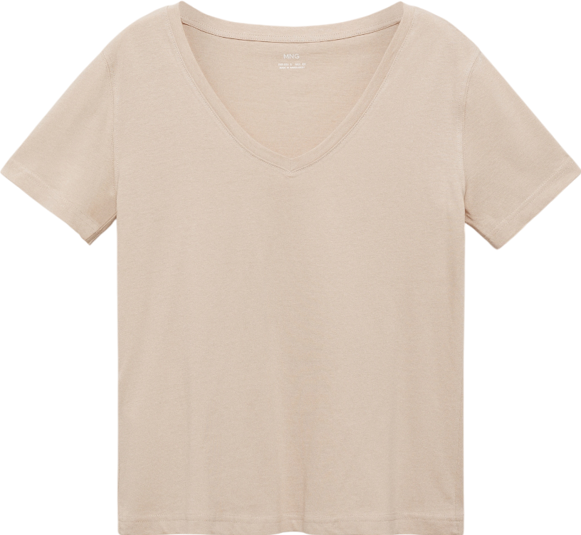 MANGO Beige Short-sleeved Cotton T-shirt UK L