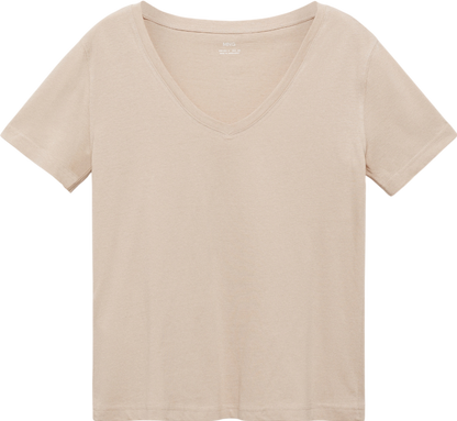 MANGO Beige Short-sleeved Cotton T-shirt UK L