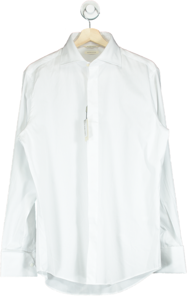 Suitsupply White Twill Slim Fit Tuxedo Shirt UK 16