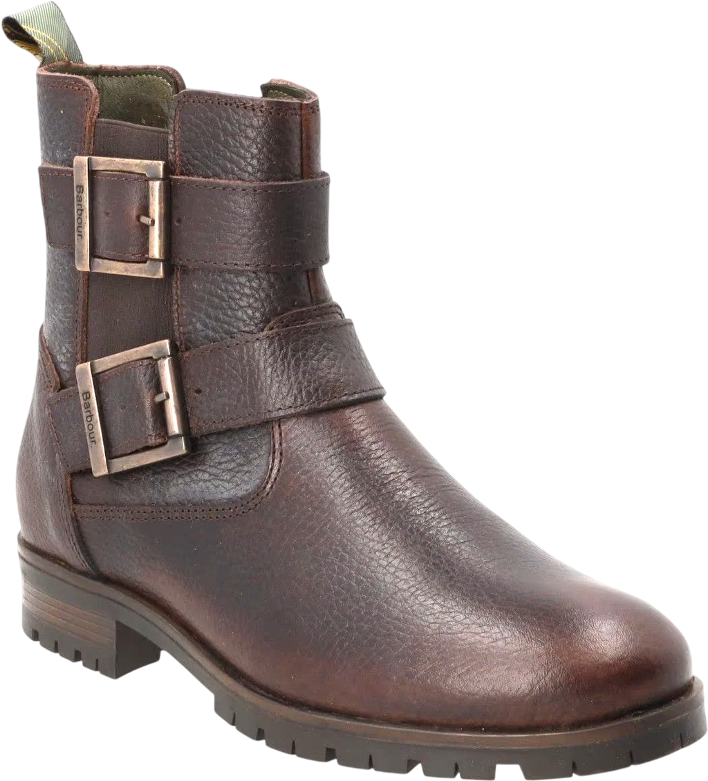 BARBOUR Brown / Antique Brass Pebbled Leather Double Buckle Ankle Boots UK 3 EU 36