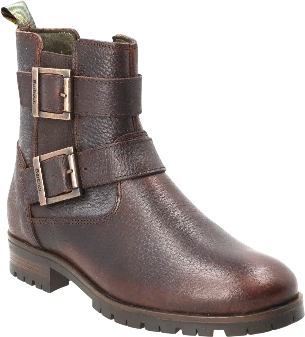 BARBOUR Brown / Antique Brass Pebbled Leather Double Buckle Ankle Boots UK 3 EU 36