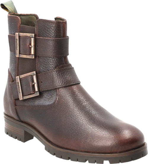 BARBOUR Brown / Antique Brass Pebbled Leather Double Buckle Ankle Boots UK 3 EU 36
