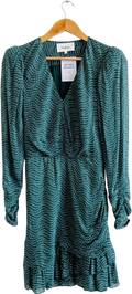Ba&sh Green Long Sleeve Frill Hem Dress Sz0 UK 6