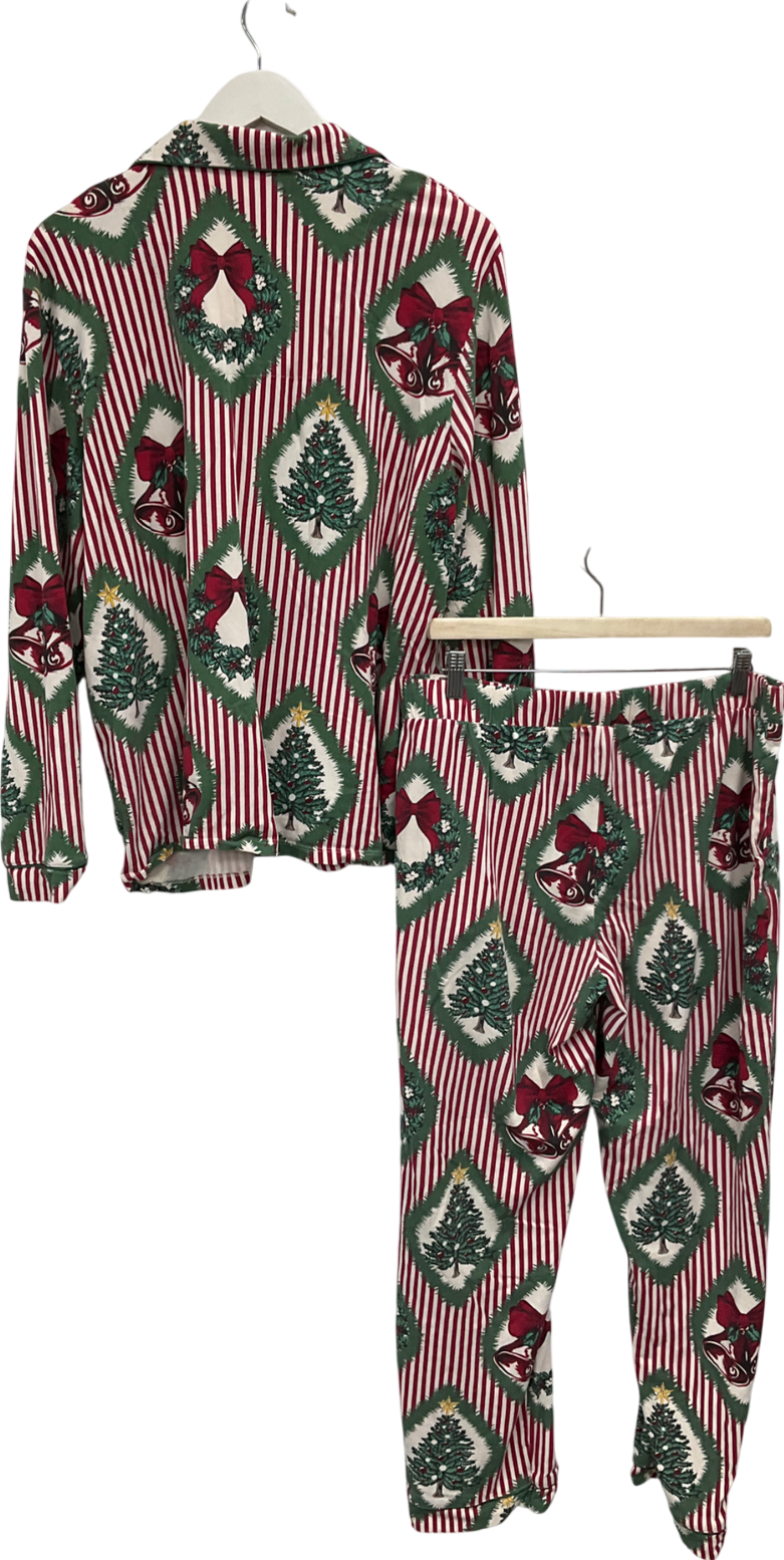 Chelsea Peers Red Christmas Vintage Tree And Wreath Organic Cotton Rich Maternity Pyjama Set UK L