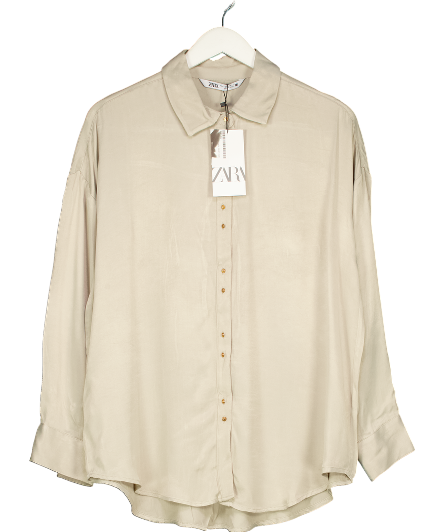 ZARA Beige Satin Button Detail Shirt UK M