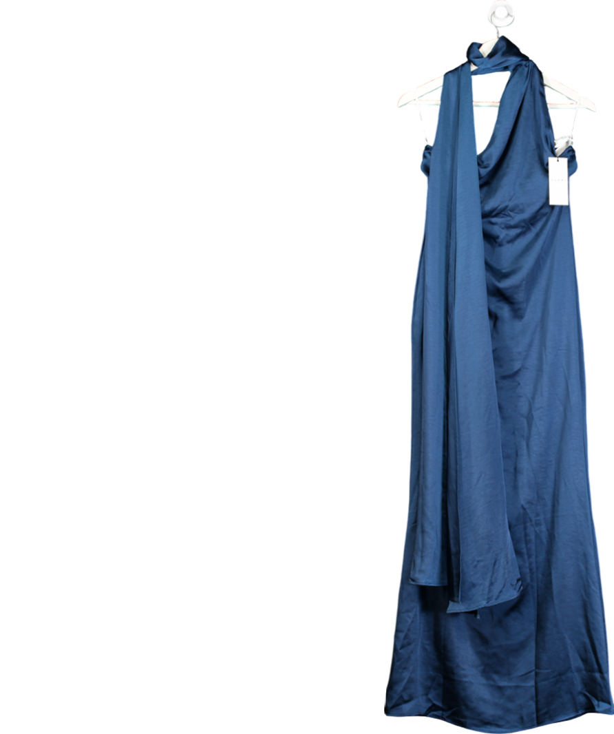 Club L Blue Navy Asymmetric Scarf Neck Backless Maxi Dress UK 10