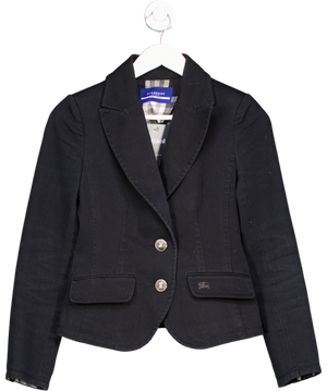 Burberry Black Blue The Label Vintage Cropped Blazer UK 10
