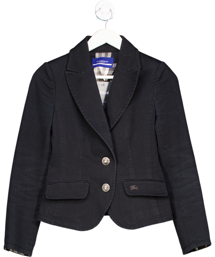 Burberry Black Blue The Label Vintage Cropped Blazer UK 10