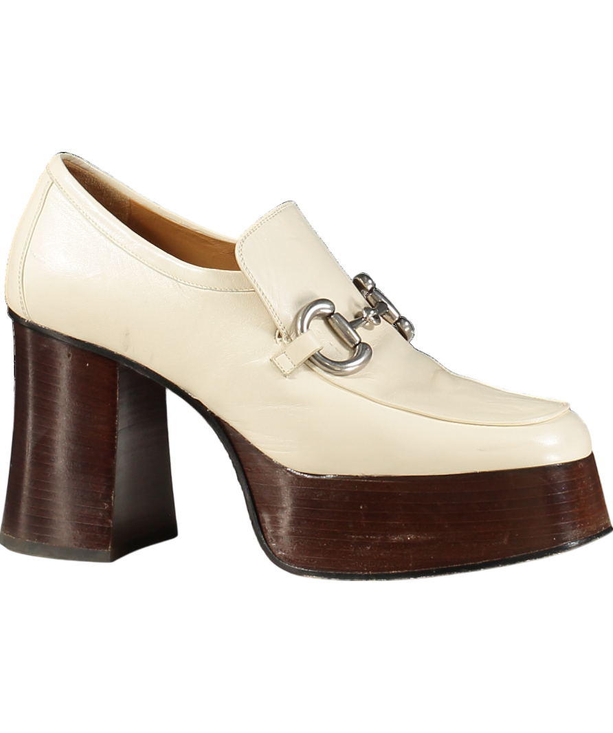 Gucci Beige Platform Horsebit 95 Loafer Heels UK 5 EU 38 👠