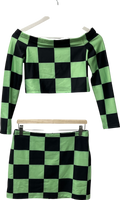 Labelrail X pose and repeat Green Repeat Off Shoulder Crop Top In Lime Checkerboard UK 10