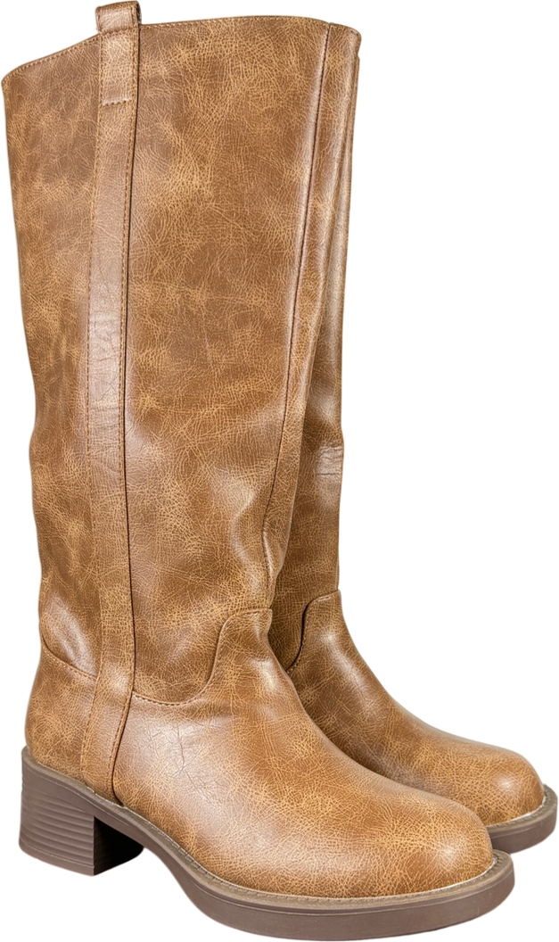 White Fox Brown Lainey Knee High Boots Nude Faux Suede UK 4 EU 37 👠